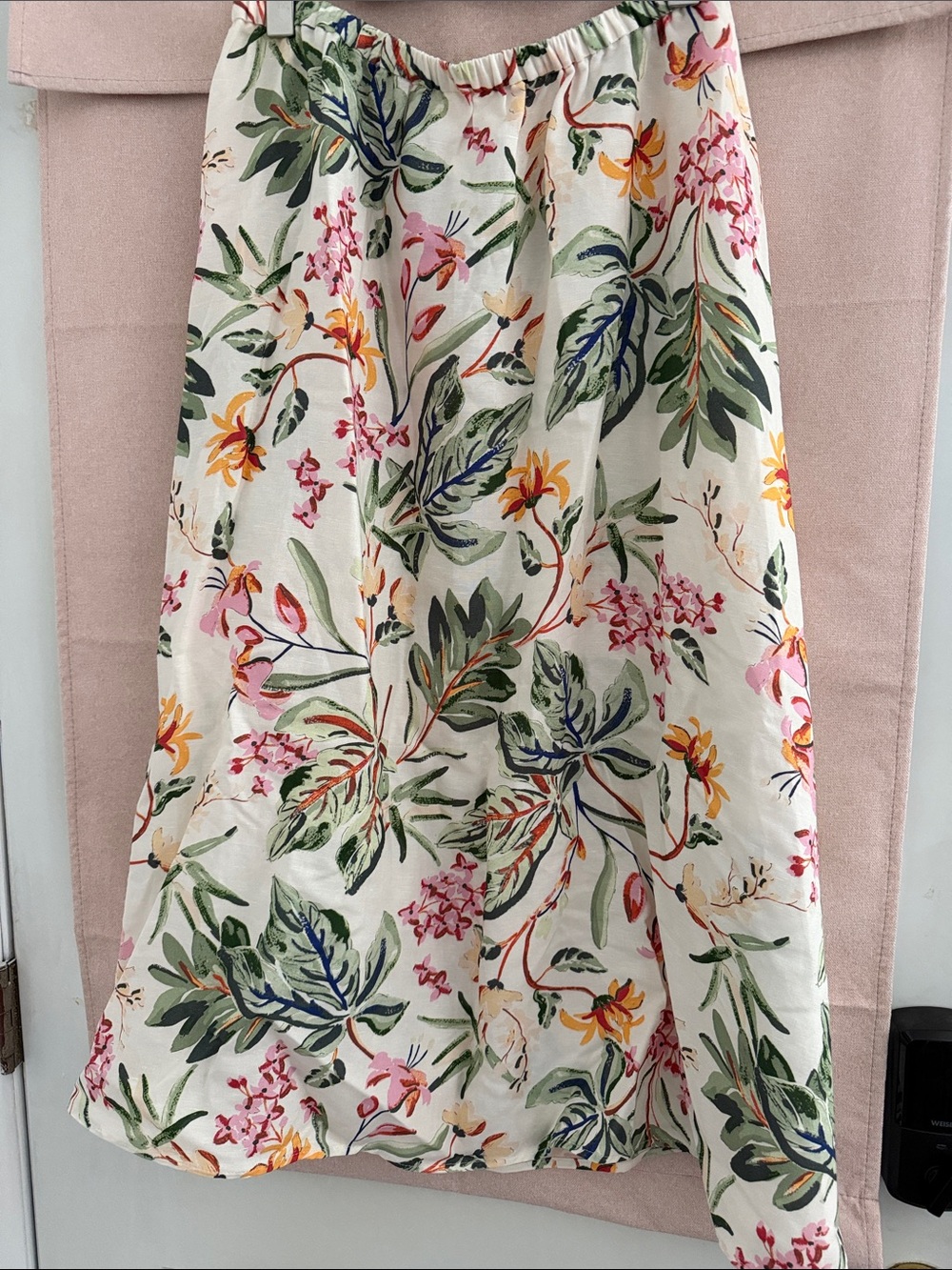 H&M Cream A-Line Skirt with Green, Pink and Yellow Floral Print